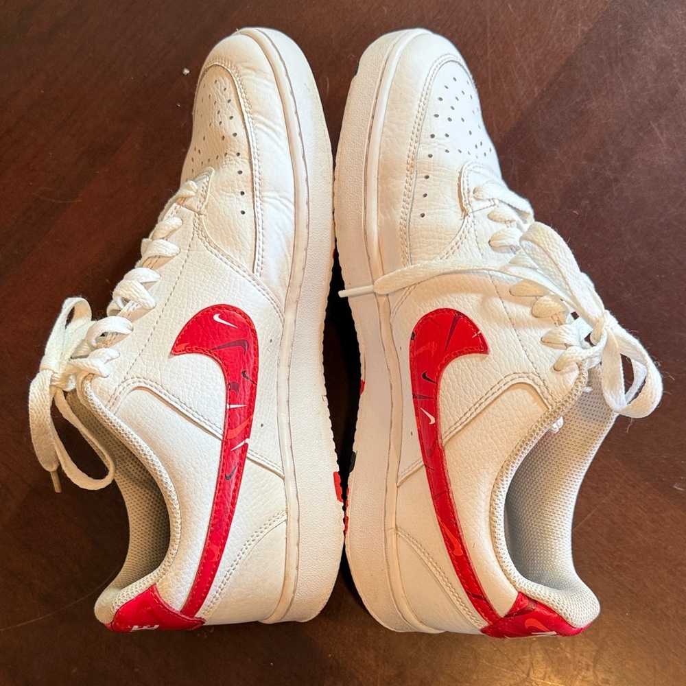 Nike Court Vision Low Swoosh Print White and Red Sneakers